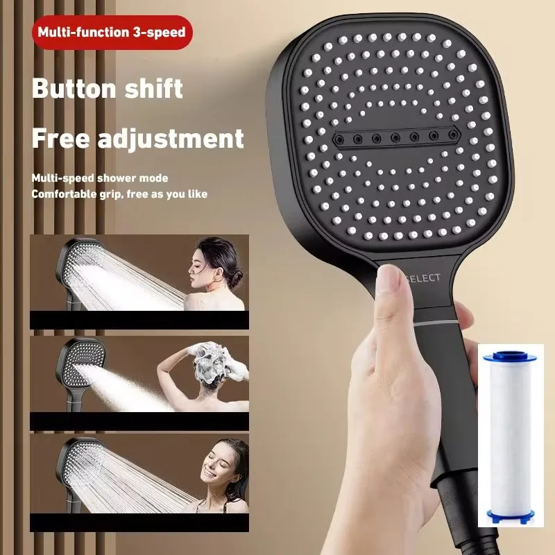 Filtered Shower Head for Bathroom Accessories Three Level Adjustment Shower Pressurized Head High-pressure Handheld Showerhead