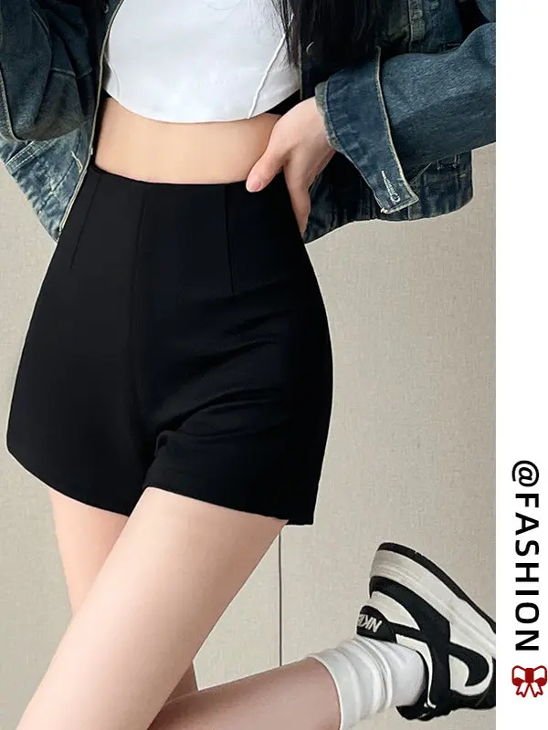 กางเกงขาสั้นเอวสูงทรงลำลองสำหรับผู้หญิง ฤดูใบไม้ร่วง ฤดูหนาว กระชับสัดส่วน ใส่เป็นเลกกิ้งหรือกางเกงขาสั้นก็ได้ ทรงตรง เซ็กซี่ ดีไซน์เก๋