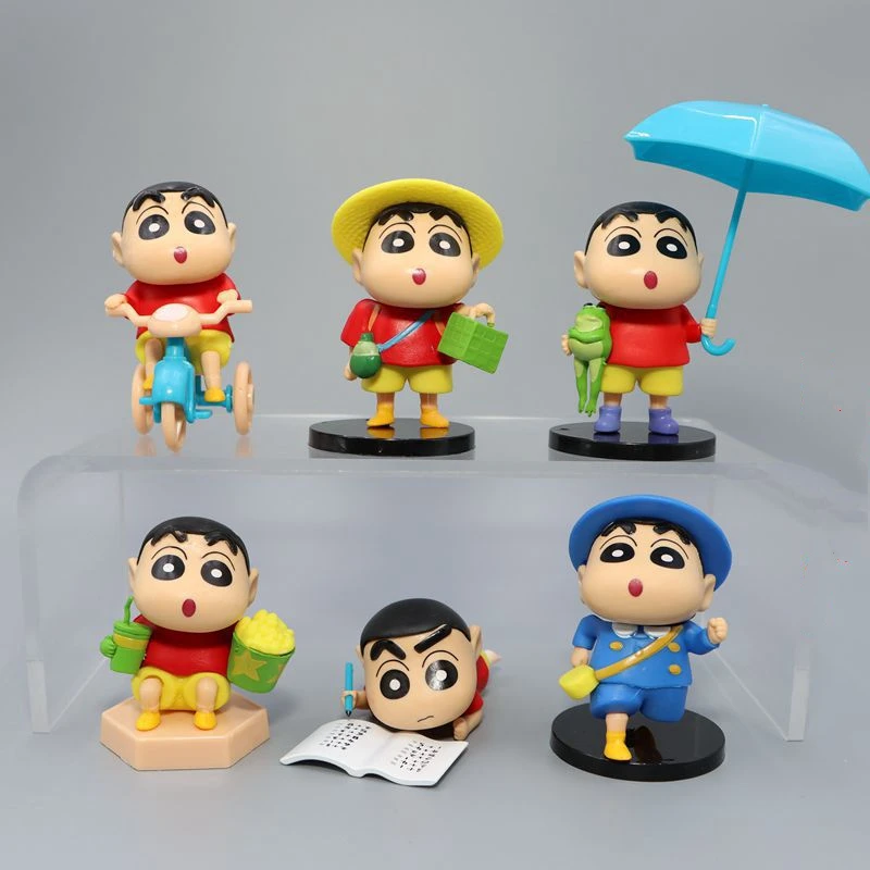 6pcs/set Anime Crayon Shin-chan kawaii Q Version Cycling posture Action Figure PVC Model Statue Toys Desk Decor Gifts boxed