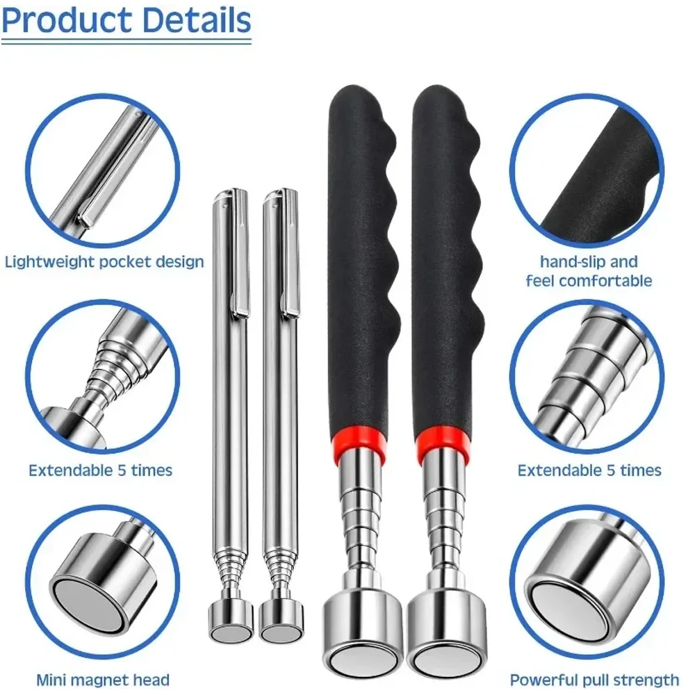 Telescopic Magnetic Iron Suction Rod Metal Pick-up Tool DIY Strong Magnetic Metal Screw Suction Rod Pick-up Tools