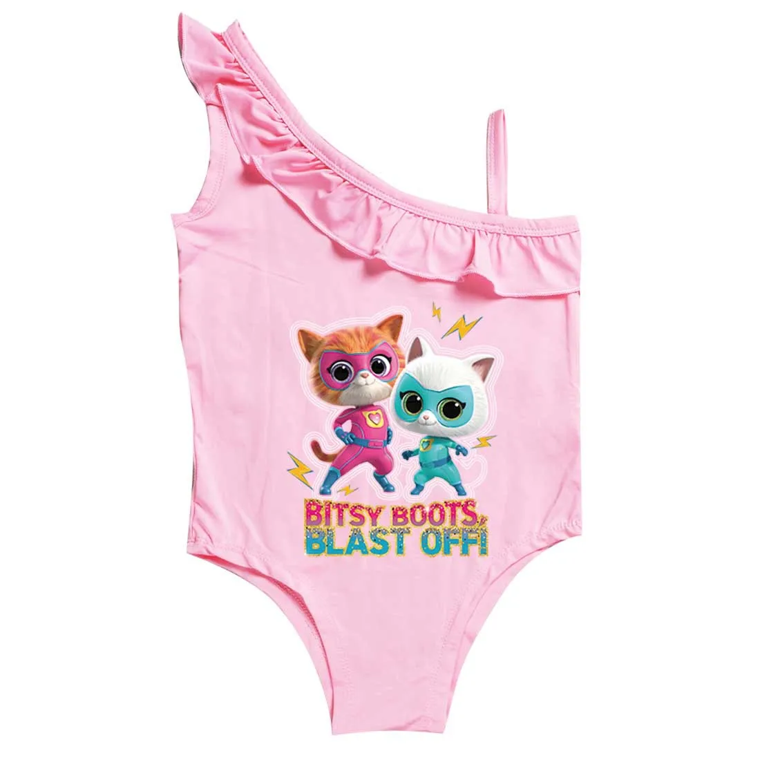 SuperKitties Costume Baby Girls Cute Ruffle Swimsuit Kids One-Piece Swimwear Children Sport Beach Wear Girl BathingSuits