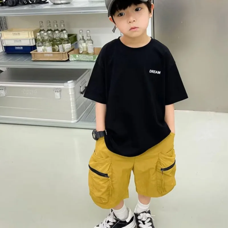 

New Ins Fashion Crewneck Summer Harajuku Loose Children's Wear Versatile Trend Five-point Sleeve Print T-shirt