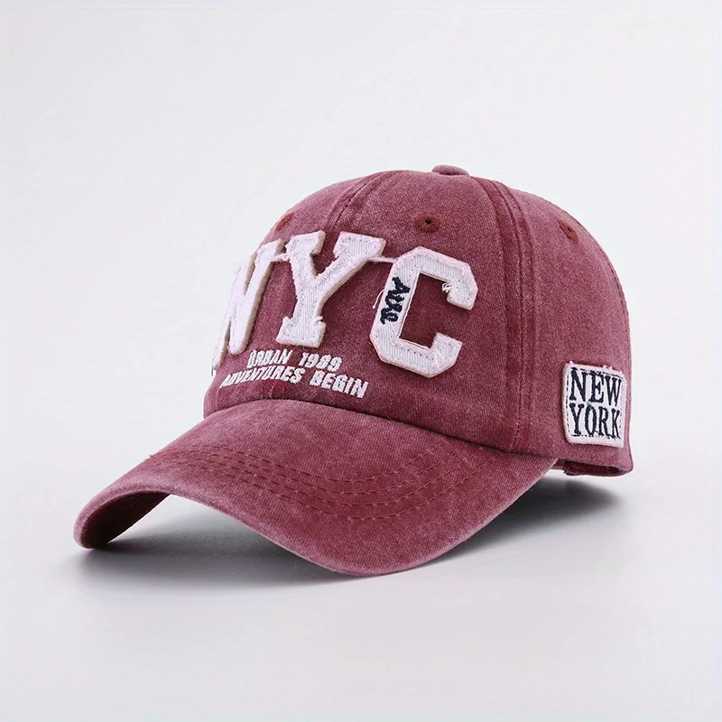 Casquette de baseball brodée de lettres NYC, chapeau de papa rétro délavé, pare-soleil de voyage en plein air, casquette à visière réglable, autocollants de lettres, unisexe