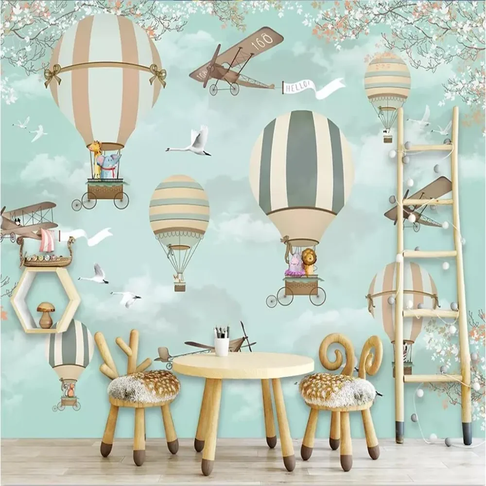 

Custom 3D Hot Air Balloon Wallpaper For Kids Room Cartoon Children House sky Mural Bedroom photo murals Wall paper Painting
