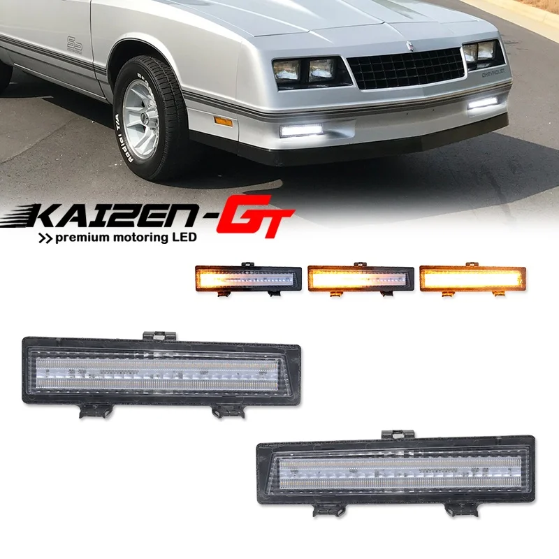 Switchback Dynamic Amber LED Front Bumper Turn Signal Lights & White DRL Parking Lights Assembly For Monte Carlo SS 1981-1988