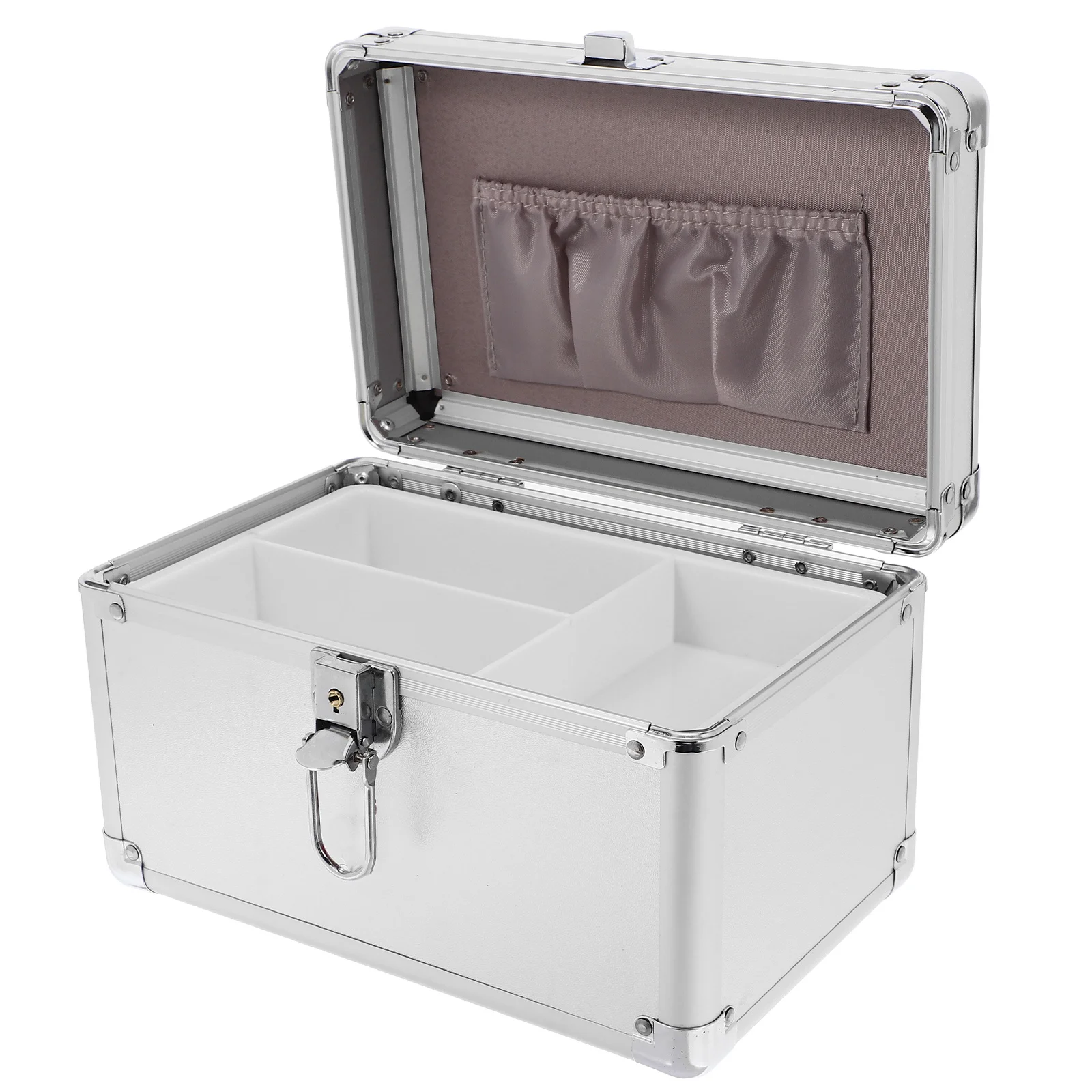 صندوق دواء محمول من سبائك الألومنيوم بطبقة مزدوجة وحقيبة حمل ذات سعة كبيرة مع مقبض منظم تخزين الأدوية للمنزل