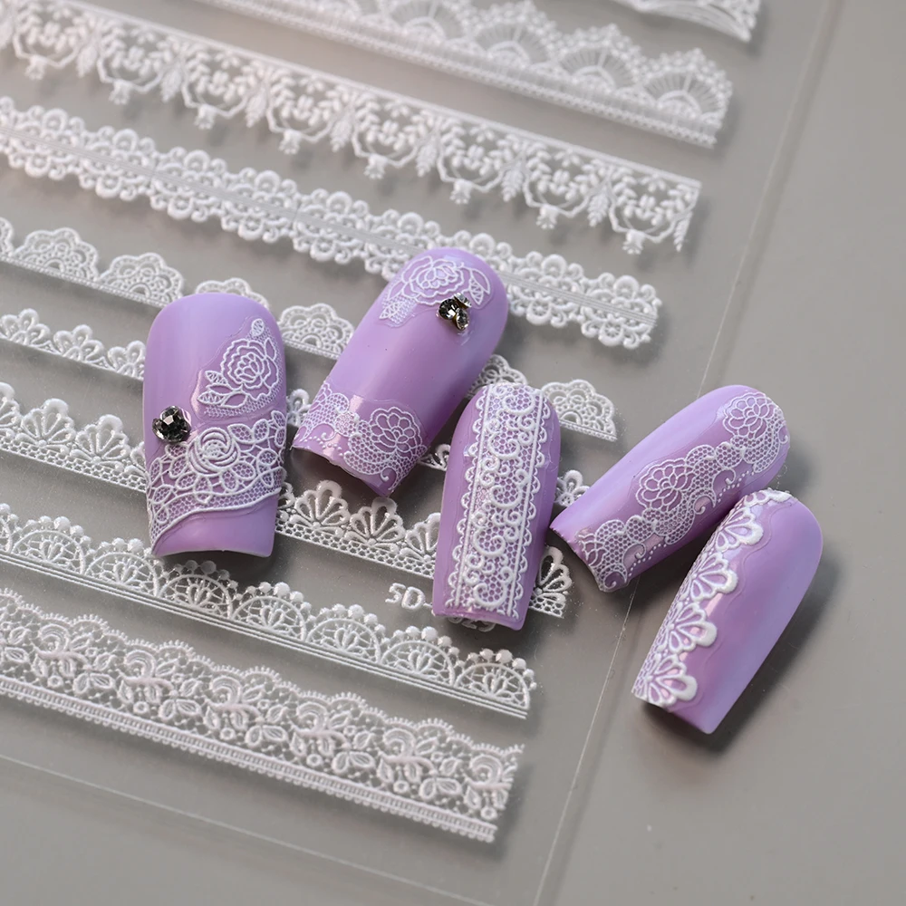 1 szt. Naklejka na paznokcie 5D w stylu retro z białą kokardką, tłoczona naklejka na paznokcie z kwiatami, płatki śniegu/drzewka choinkowe, akcesoria do dekoracji paznokci*