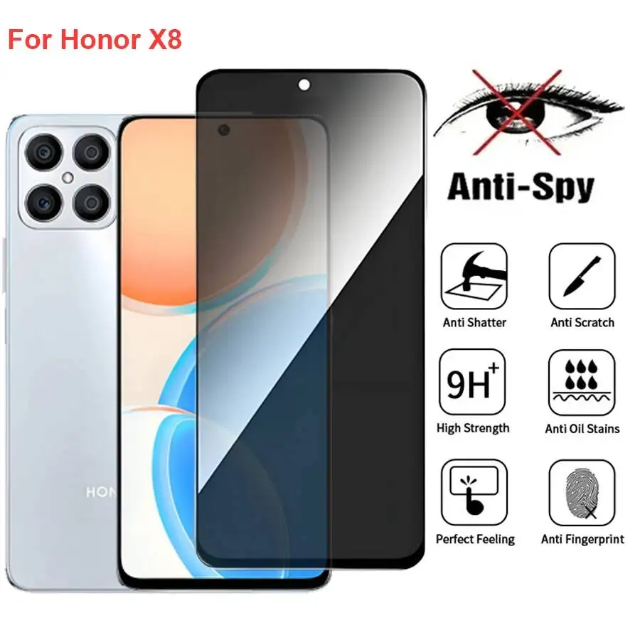 

Honor X8 TFY-LX1 Anti Spy Privacy Tempered Glass Protector Compatible For Honorx8 Full Cover Screen Phone Film