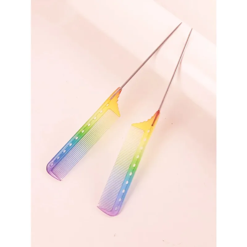 6pcs professional pointed ponytail comb rainbow clip stainless steel ponytail comb hair styling tool Special for real hair wigs