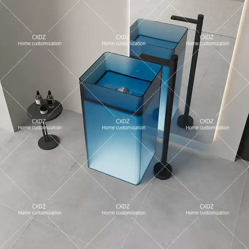Transparent Resin Art Column Basin Integrated Floor to Ceiling Bathroom Outdoor Courtyard Balcony Hand Wash Basin