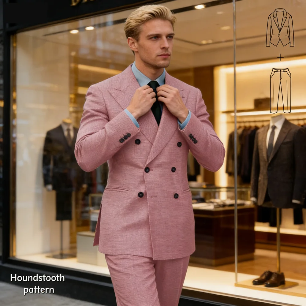 

Мужской шерстяной костюм в клетку «гусиная лапка» из 2 предметов, пошитый на заказ, осенне-зимний, с пиджаком и брюками, бежевого и черного цветов, для делового стиля