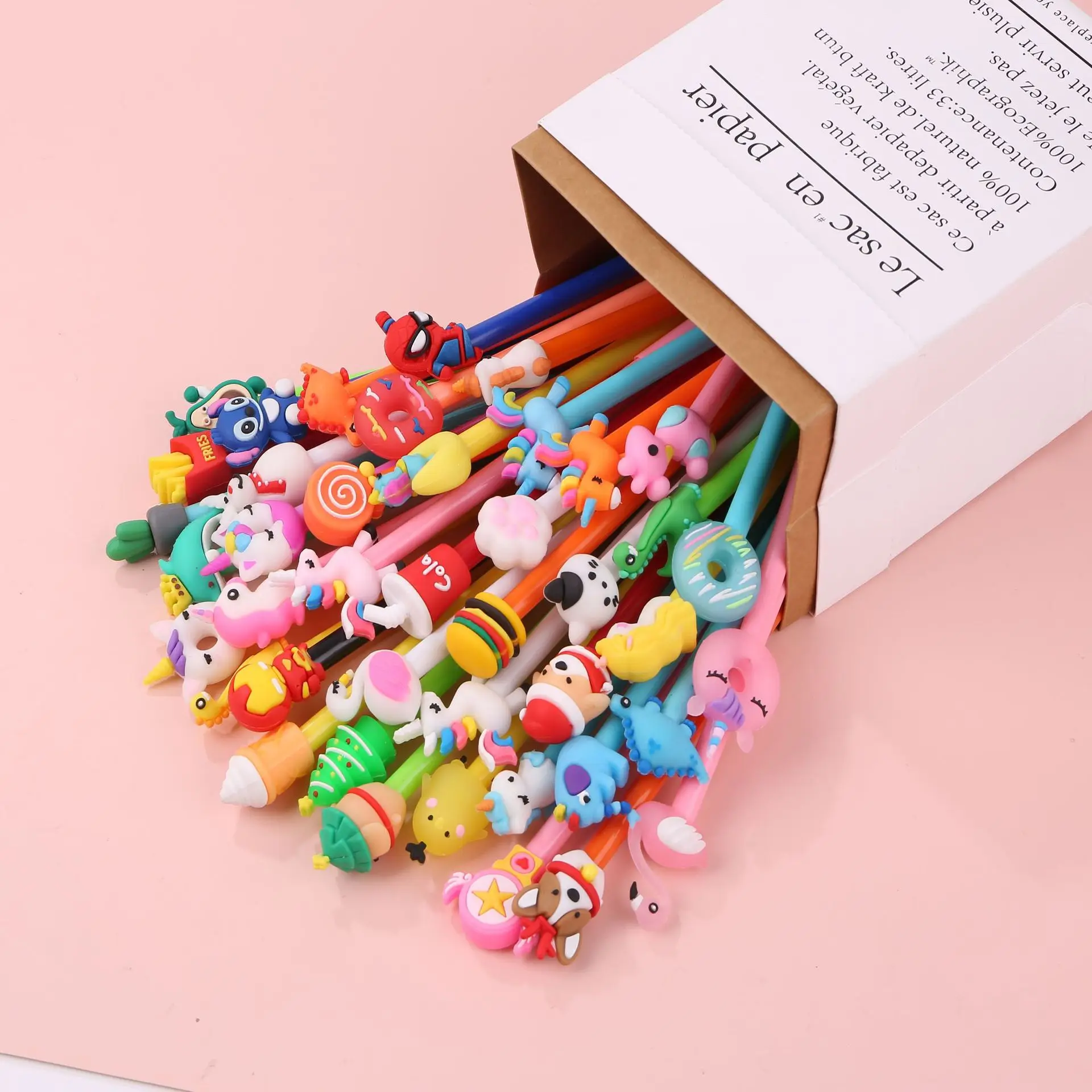 Imagem -04 - Kawaii Cartoon Gel Pen Escola e Escritório Papelaria Padrão Aleatório Canetas Neutras Tinta Preta Suprimentos de Escrita 0.5 mm 30 40 50 Pcs Lot