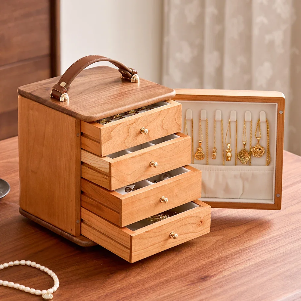 Black Walnut Solid Wood Jewelry Box Multi-layer Storage High-end Delicate Large Capacity Earrings Necklace Hand