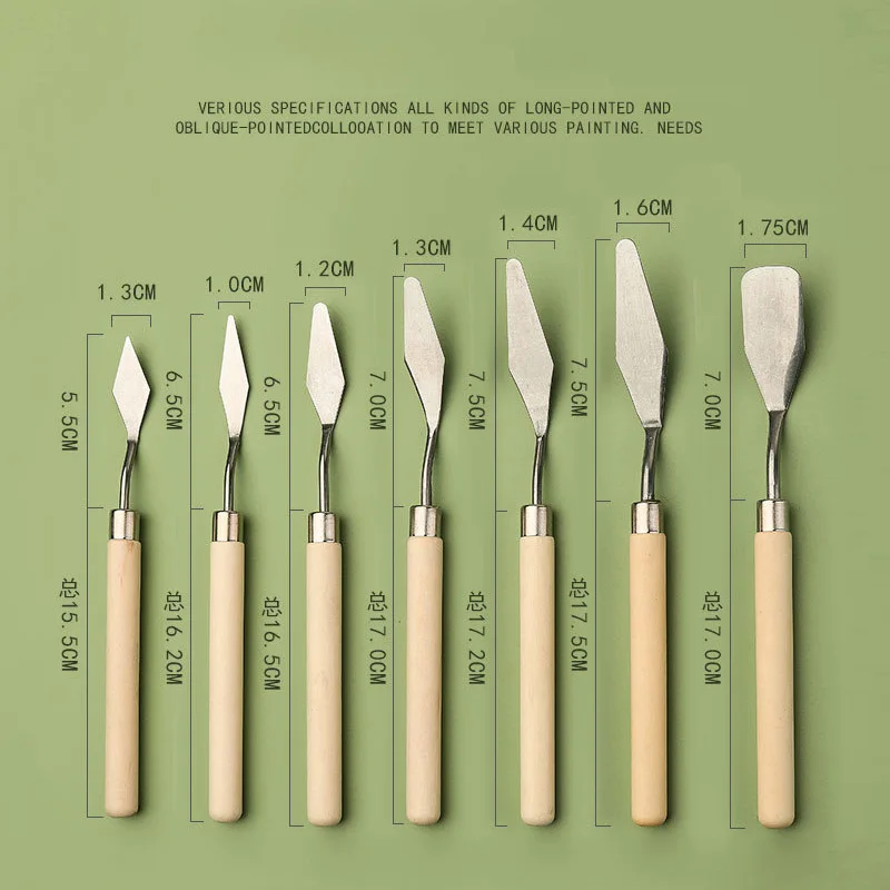 1-7Pcs Rvs Spatel Kit Palet Gouache Benodigdheden Voor Olieverf Mes Fijne Arts Schilderen Tool Set flexibele Messen