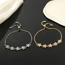 2pcs Gold-color And Silver-plated Bracelets Light Luxury Style Flowers Small Stars Brass Beads Adjustable Jewelry