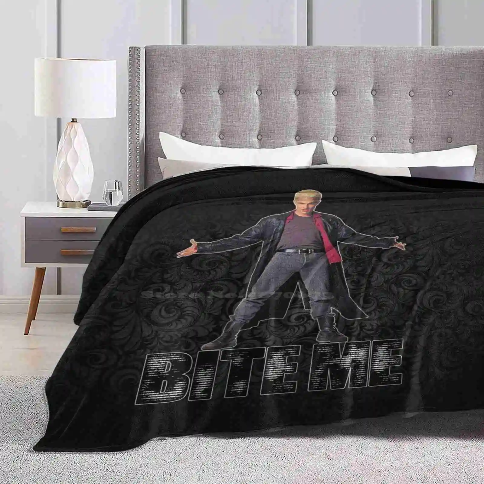 Spike da Buffy-Bite Me coperta morbida e calda coperta portatile da viaggio James Marsters Buffy The Vampire Spike Vampires Cult Classic