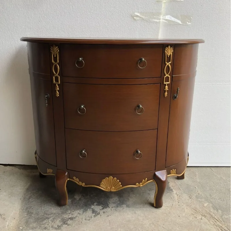 Walnut-colored bucket cabinet enters the door, living room porch cabinet, partition porch table, semi-round dining side cabinet,