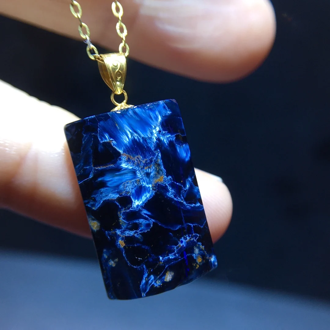 

Natural Blue Yellow Pietersite Pendant Rectangle 20/12.8mm Women Men Pietersite Namibia Necklace Jewelry AAAAAA