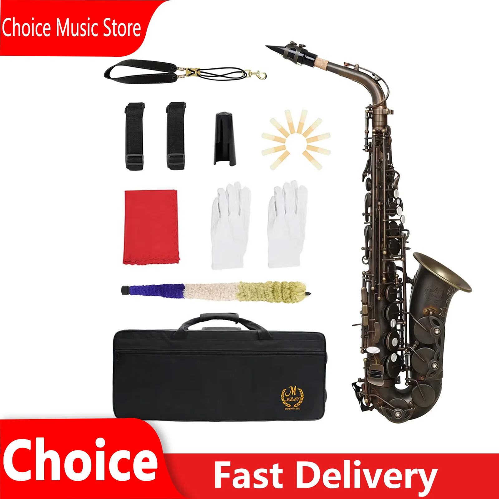 

M MBAT Alto Saxophone Eb Brass Body Frosted Retro Brass Boutique Alto Saxophone Beginner Woodwind Instrument With Accessories
