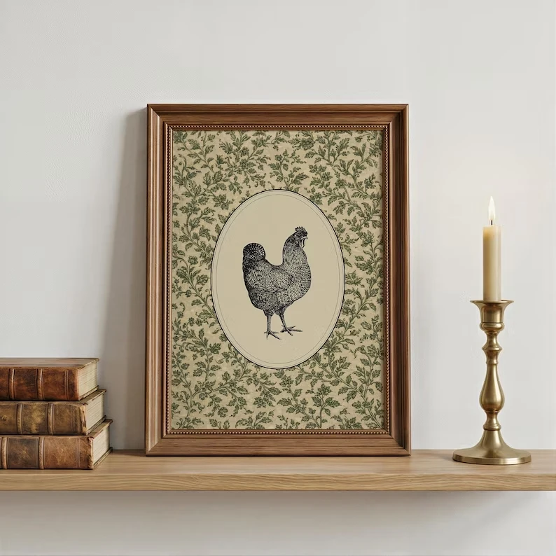 Retro Farmhouse Chicken Botanical Wall Art Print Canvas Painting Poster Picture For Living Room,Bedroom Home Decor