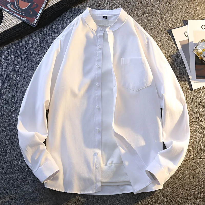 

Busin Casual Loose Men's irt Versatile Simple New Sle Top Men's Wear Casual Outerwear Comfortable Cotton Polyester Blend