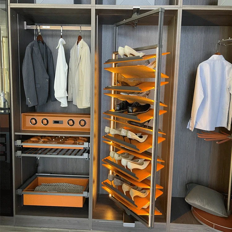 NISKO Wardrobe Storage 360-Degree Adjustable Revolving Multi-Layers Shoes Rack with Light