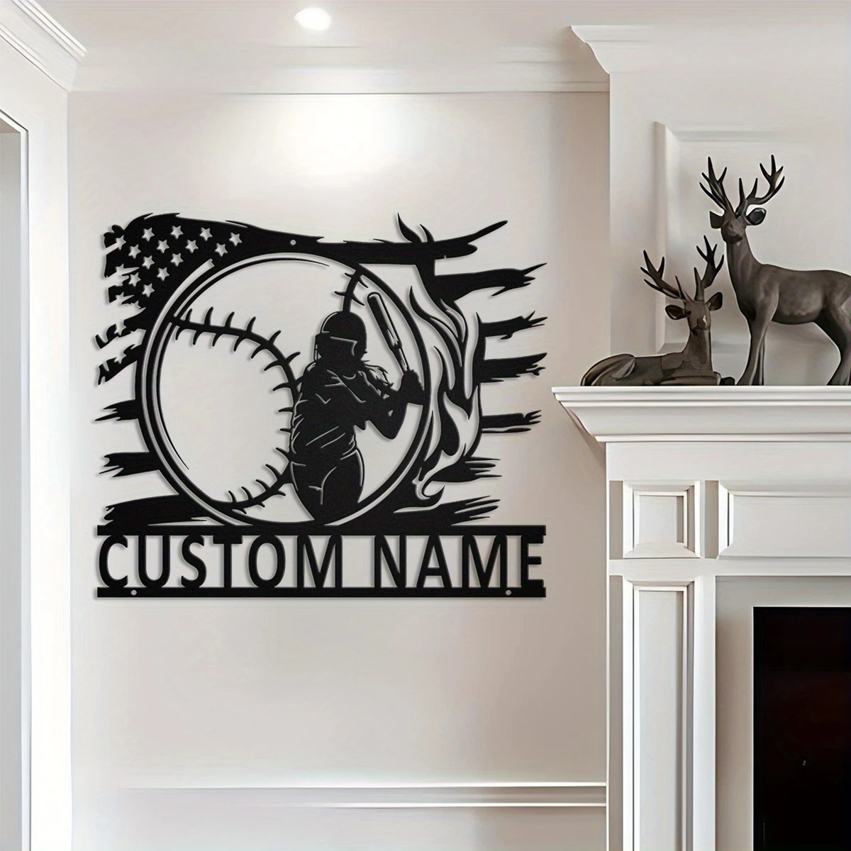 Exclusive Customizable Baseball Theme Wall Hanging Heavy Duty Rustproof Vintage Patriotic Decor Fan Perfect Gift Baseball Player