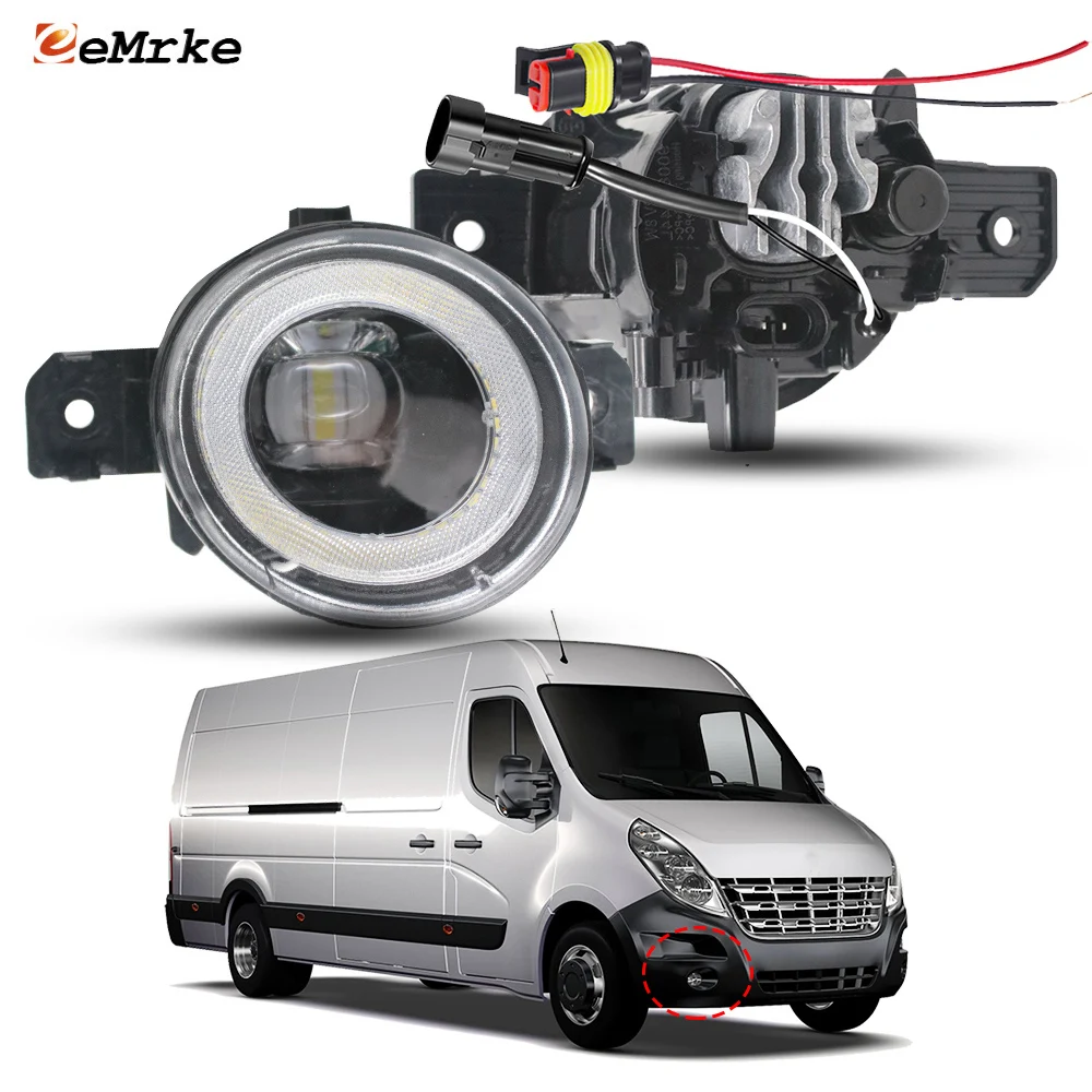 30W LED Car Fog Lights PTF with Clear Lens + Angel Eye DRL Exterior for Renault Master III NV400 Opel Vauxhall Movano 2011-2019