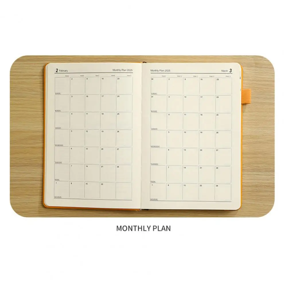 Concise Writing Journal 2025 Weekly Monthly Planner Notebook with Faux Leather Cover for Office Study Thick Paper Anti-bleed