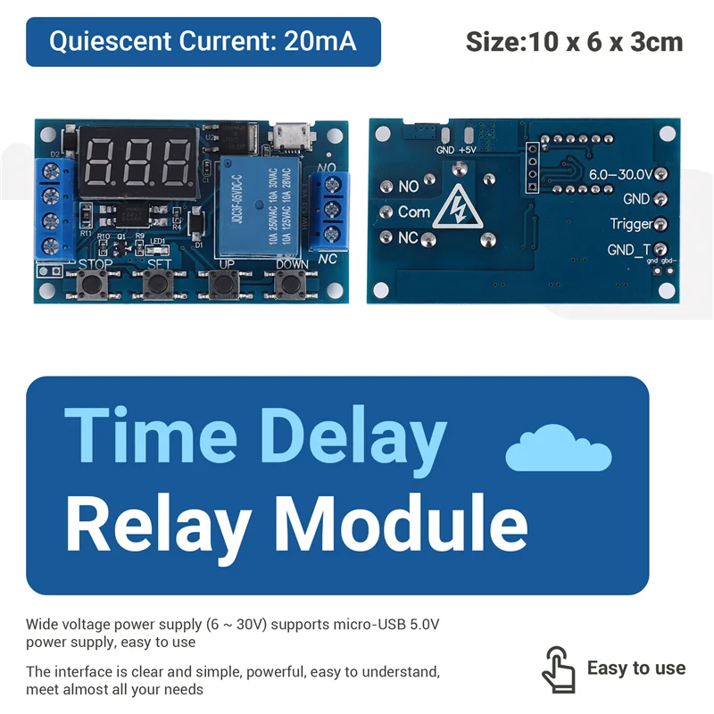 A13E-HW-521 Digital Time Delay 1 Way Relay Trigger Cycle Timer Delay Switch Circuit Board Timing Control Module