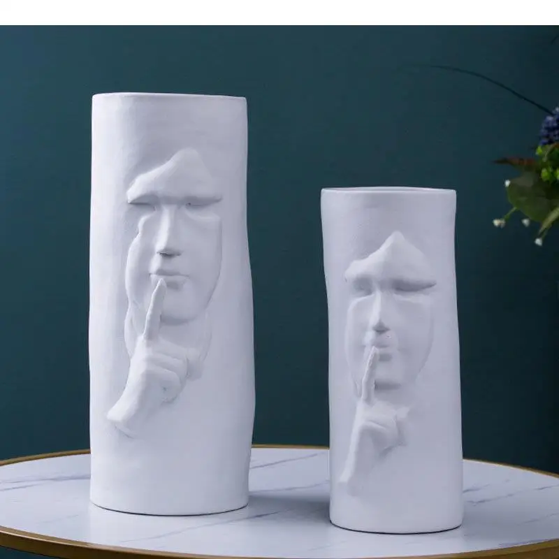 

Silence Is Gold Relief Ceramic Vase Abstract Human Face Flower Pots Desk Decoration Artificial Flowers Floral Arrangement Vases