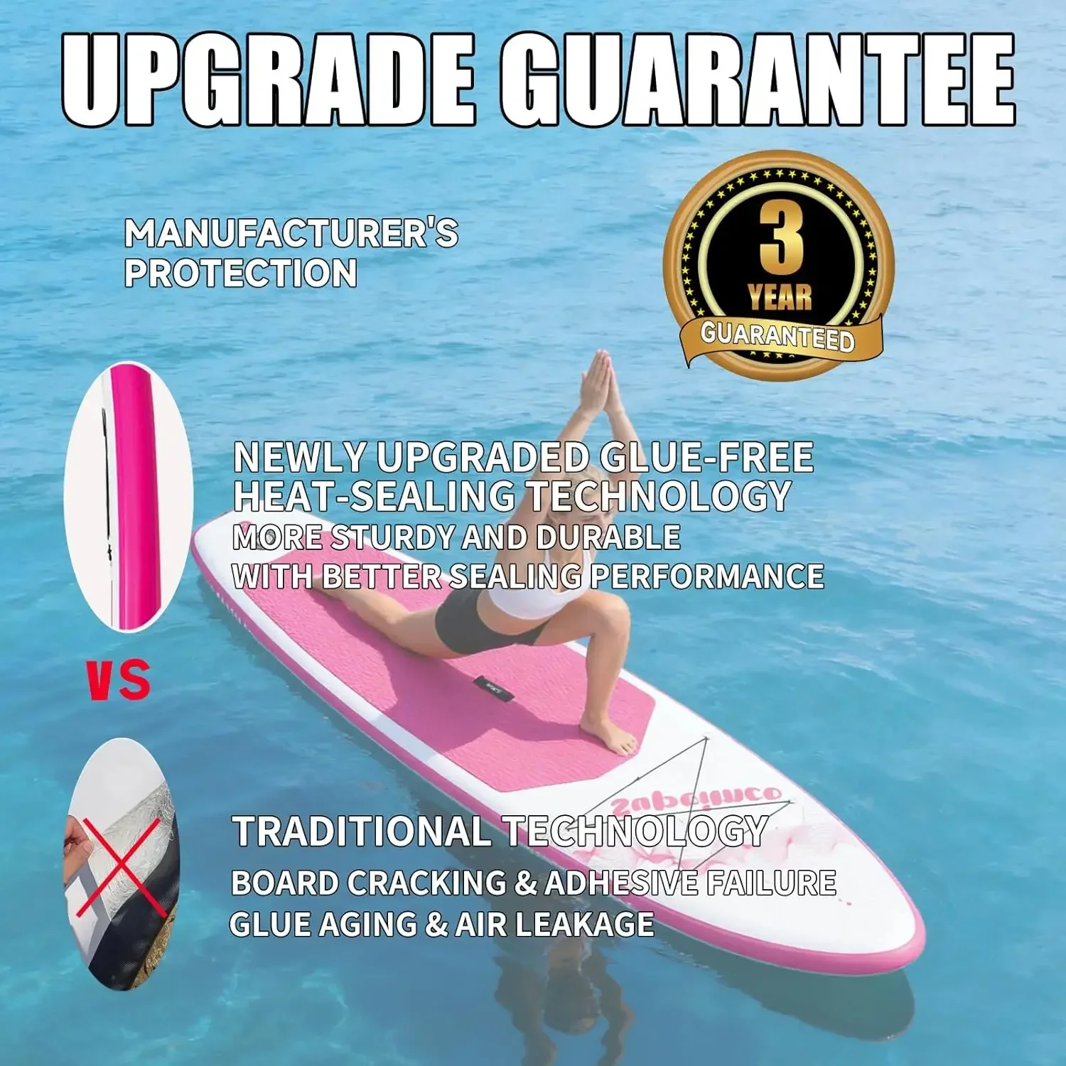 Inflatable Stand Up Paddle Board - Upgraded Glue-Free Hot Melt Technology, Long Service Life, 10'6