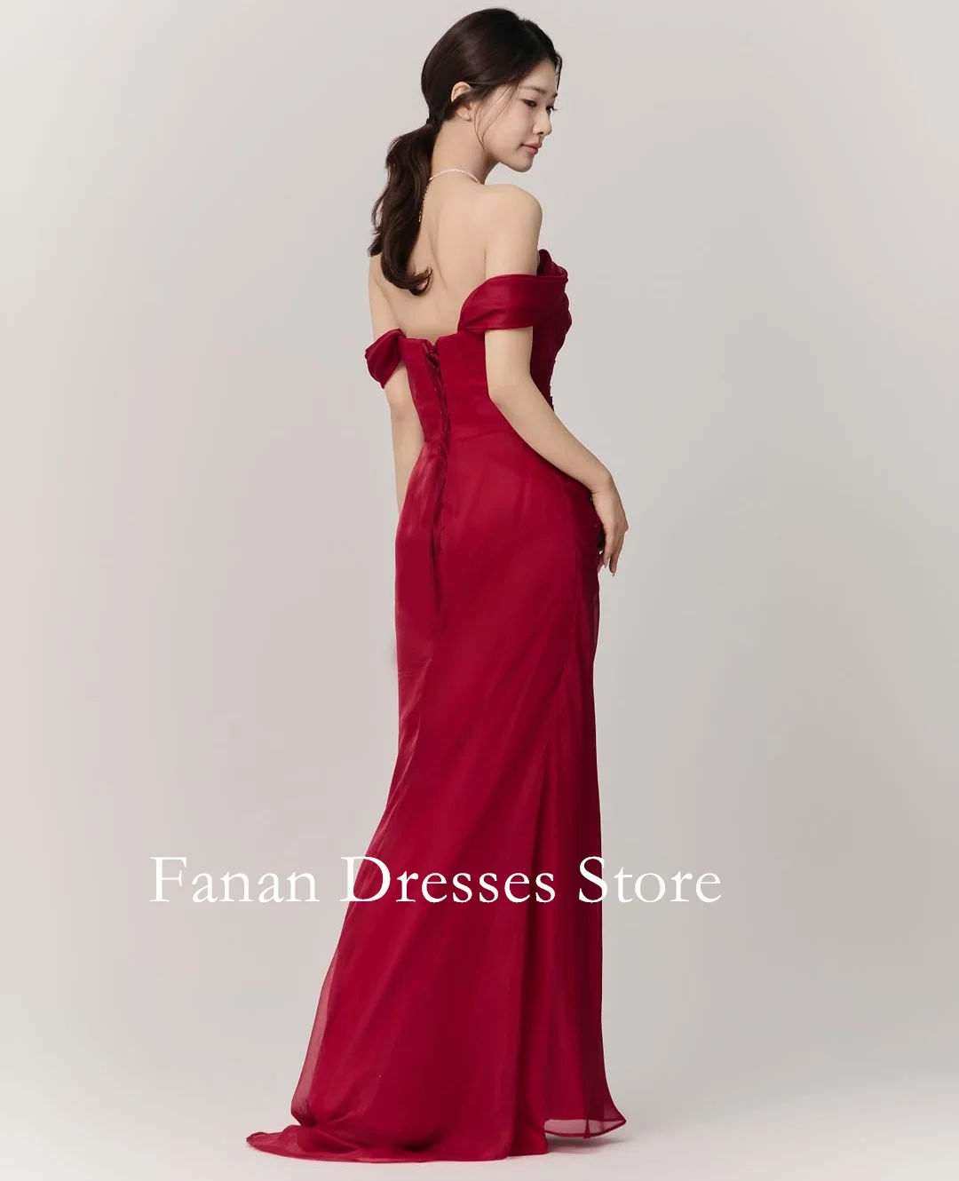 FANAN Abito lungo con volant rosso con spalle scoperte Abiti da festa da sera Abiti da sposa a sirena Abiti da ballo per eventi personalizzati