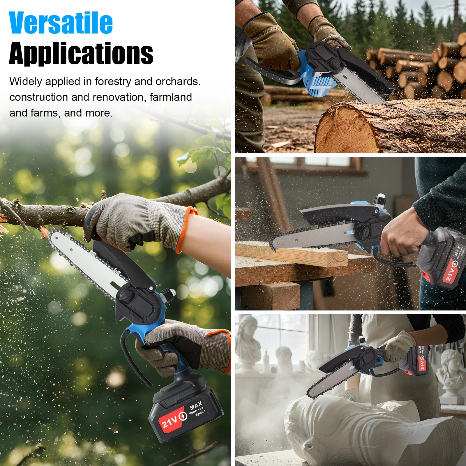 منشار كهربائي صغير لاسلكي، منشار كهربائي محمول 6 بوصة مع بطاريتين وصندوق بلاستيكي، منشار سلسلة لقطع فروع الأشجار الخشبية #4