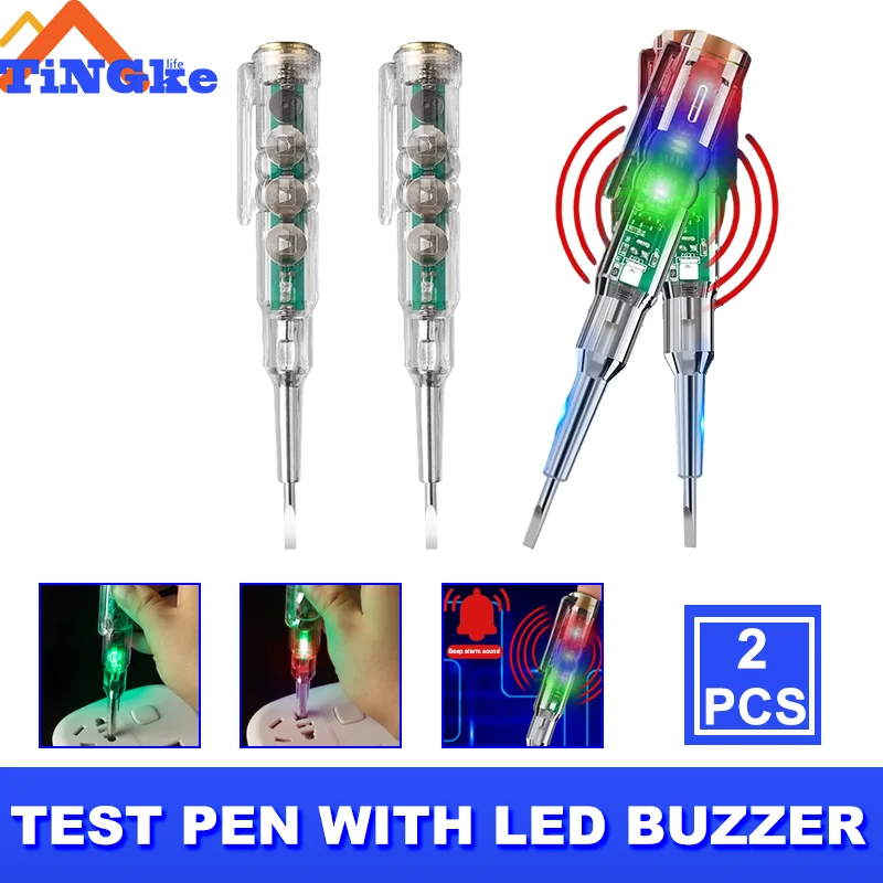 Test Pen With Led Buzzer Ac24-250V 3.5Mm High Brightness Three Light Color Light Built-In Buzzer Screwdriver Test Pen