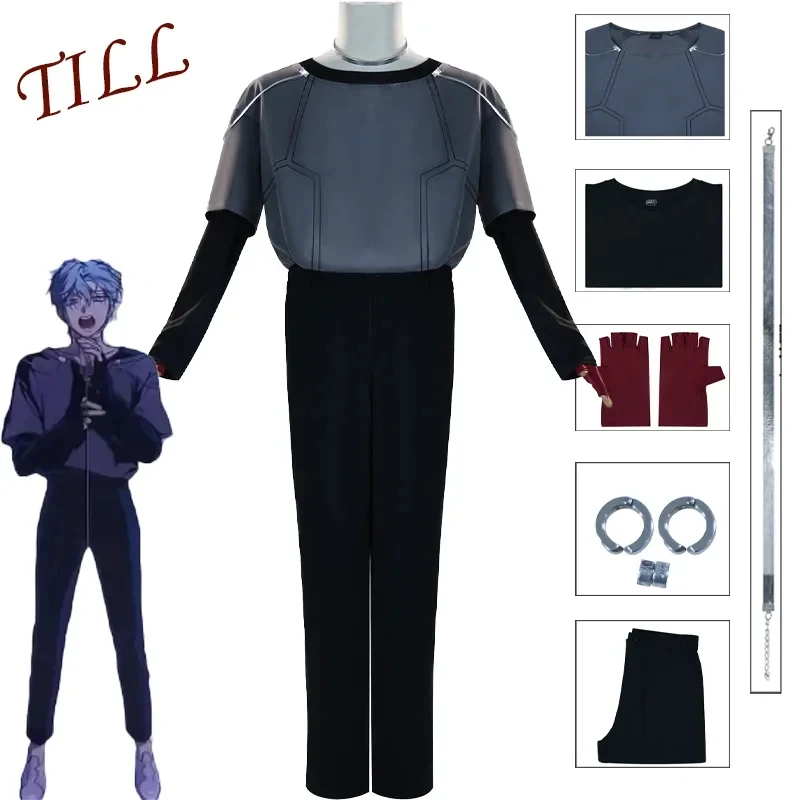 

ABC123CosplayAlien R7 Till Cosplay Costume Grey Suit Performance Stage Uniform Earrings Neck Ornaments Full Set 3'd,5;h.9/