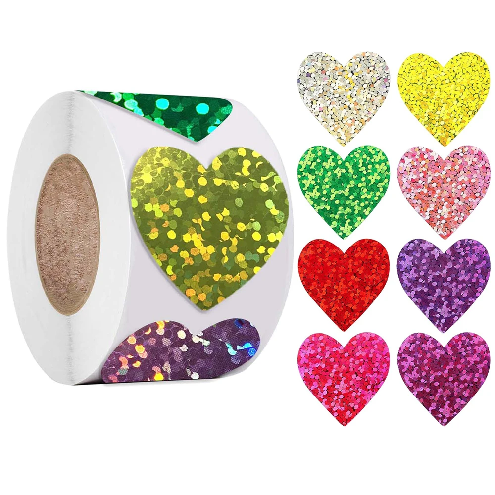 

500Pcs Holographic Color Heart Shaped Stickers Corlorful Adhesive Star Stickers Reward Kids Chart Decorative Toy Gifts Stickers