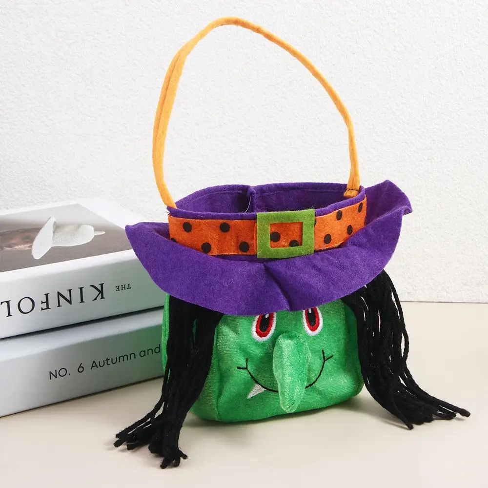 Bolsa de botín para truco o trato de bruja para niños, bolso de calabaza, bolsa de dulces de Halloween, bolsas de mano