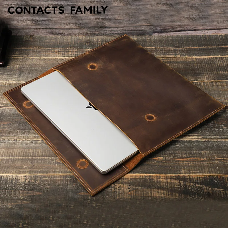 16-inch Crazy Horse Leather MacBook pro Compatible Laptop Case with Magnetic Closure Computer Inner Sleeve