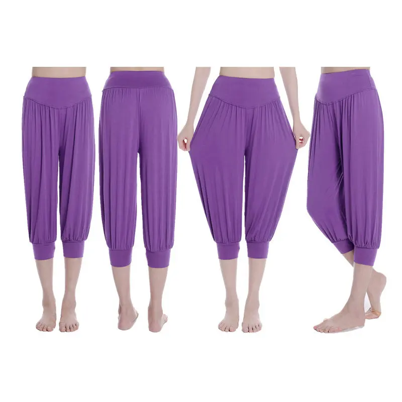 Novas calças de yoga primavera verão modal bloomers calças de pista feminina vestido de dança quadrada solto calças tamanho grande