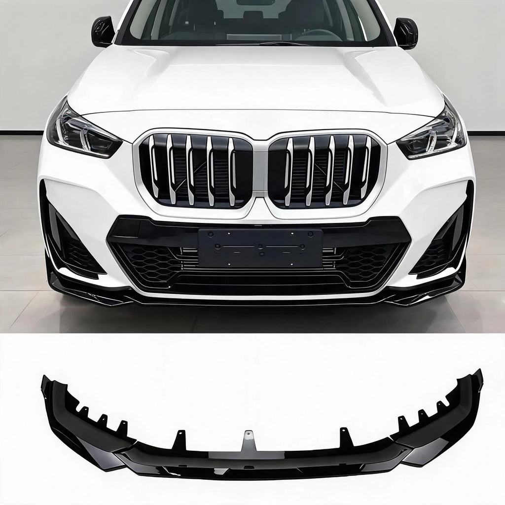 Front Bumper Lip Splitter Spoiler For BMW X1 U11 M Sport 2023 Up No Drill ABS Gloss Black Carbon Fiber Look Lower Chin Diffuser