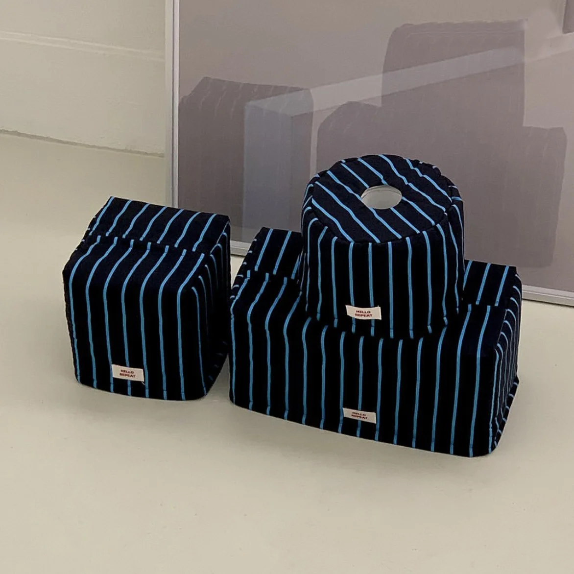 3-piece Set Tissue Box Cover Portable Fabric Storage Bag Striped Rectangular Tissue Case Living Room Kitchen Napkin Organizer
