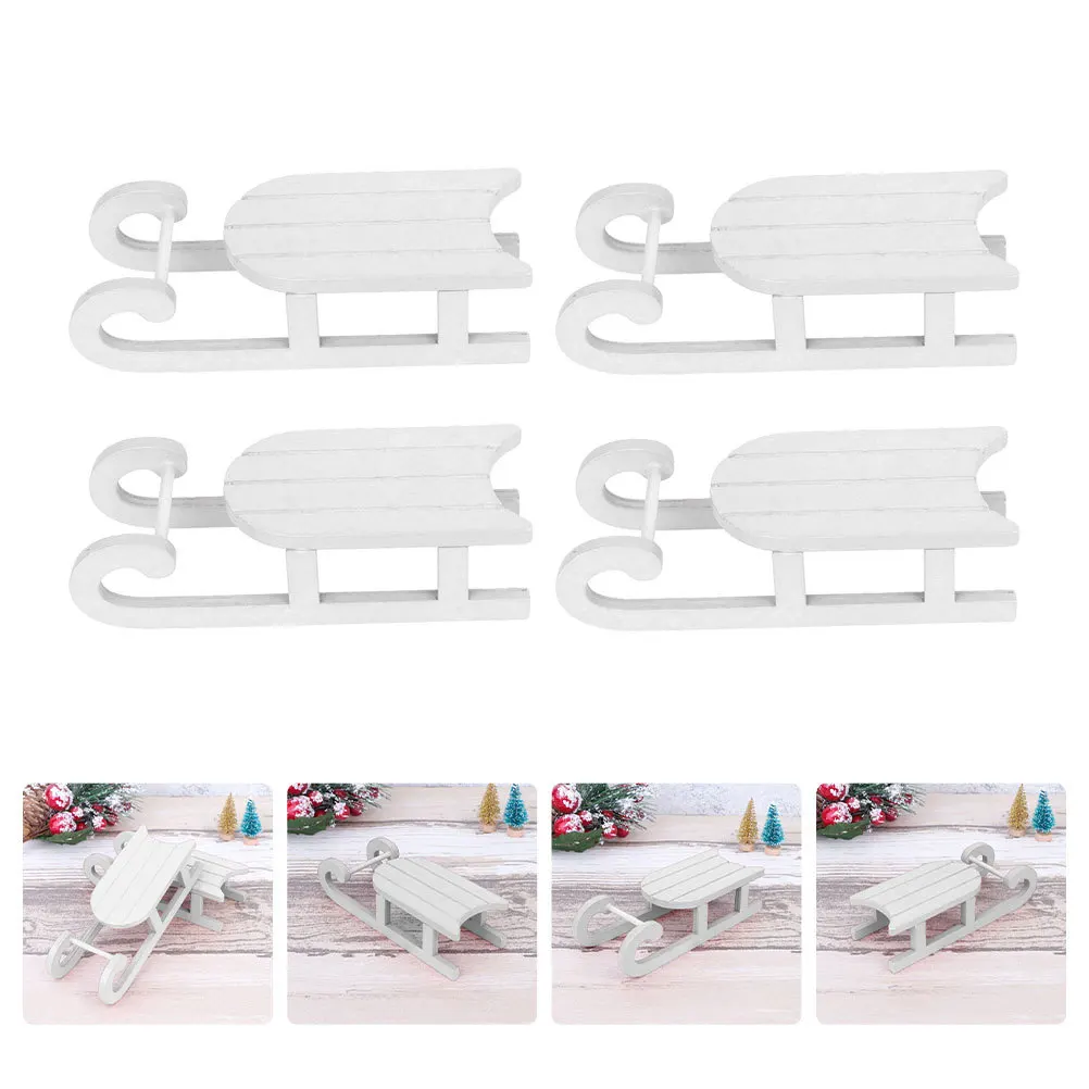 

4Pcs Christmas Wooden Sleigh Ornaments Creative Sled Desktop Decoration Home Festival Xmas Decor Christmas Gift