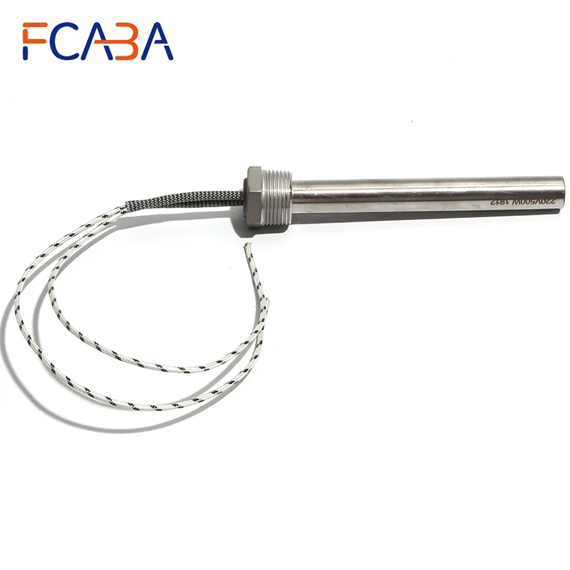 FCABA 304 Stainless Steel Threaded Single End Heating Tube Cartridge Heater 16x250mm 1500W 220V/110V/380V DN20 (25mm)