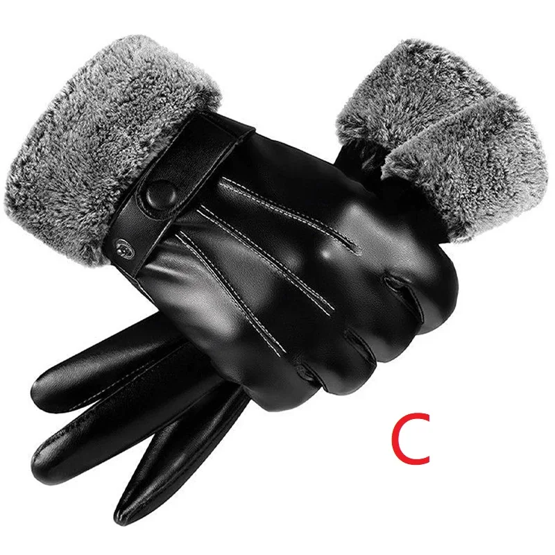 Winter Fashion Black PU Leather Gloves Male Thin Style Driving Leather Men Gloves Non-Slip Full Fingers Palm Touchscreen