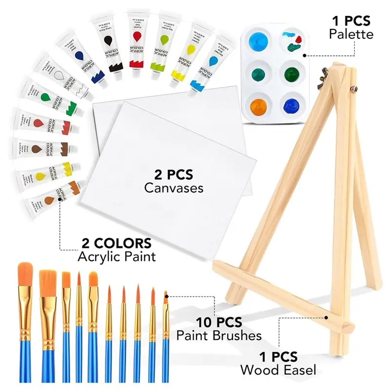 Acrylic Paint Set 26PCS/Set For Artists, Kids& Beginners Includes Easel, Brushes, And Canvas view 6