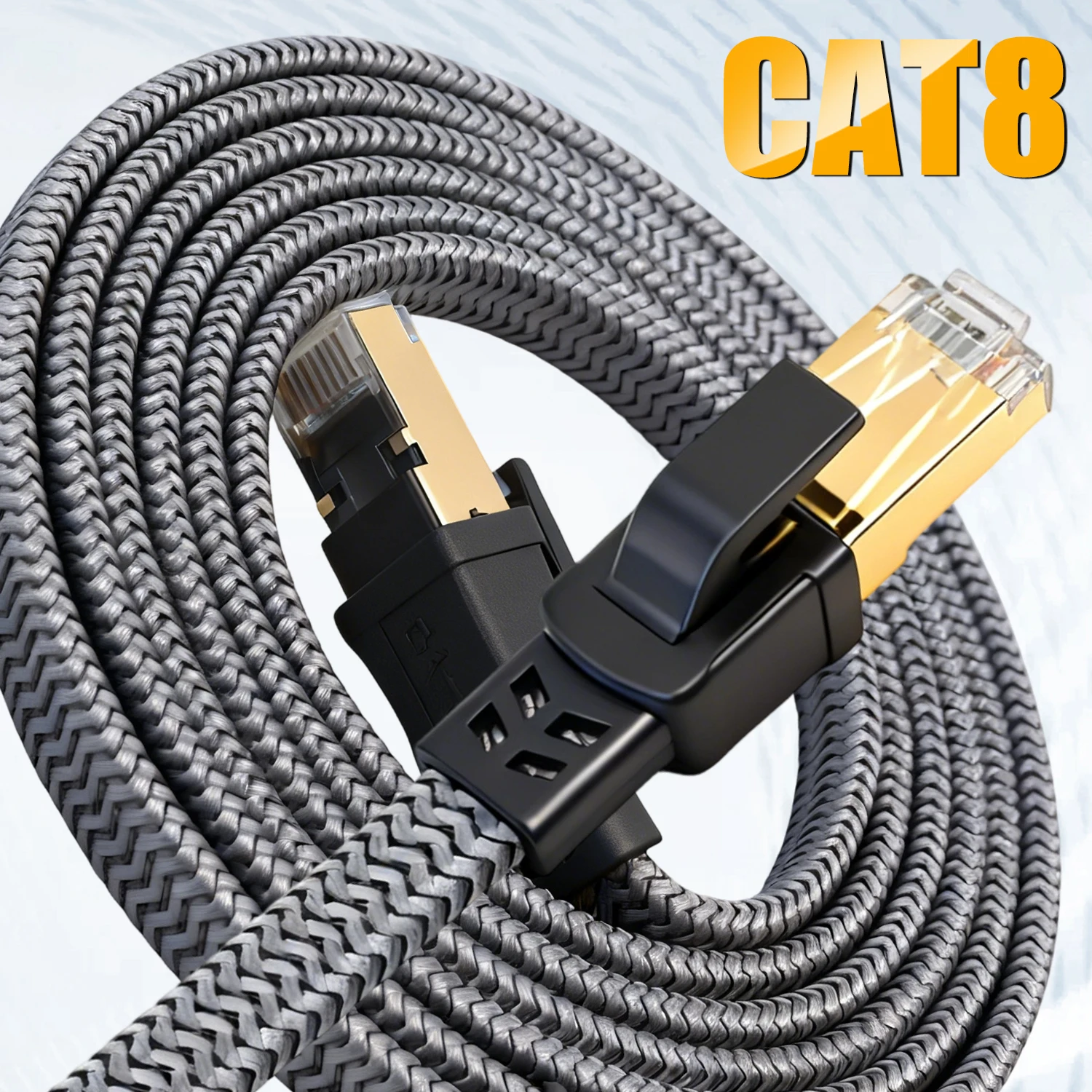 

CAT8 Ethernet-кабель 40 Гбит/с, плоский нейлоновый плетеный сетевой шнур для ПК, модема, ноутбука, маршрутизатора, кабеля RJ45 Ethernet Cat8