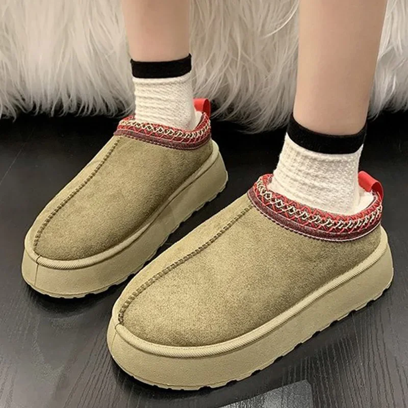 Snow Boots for Women SyfIyno Winter New Cashmere Warm Thick Soles Without Heel-covered Hair Half Slipper Cotton Shoes for Women