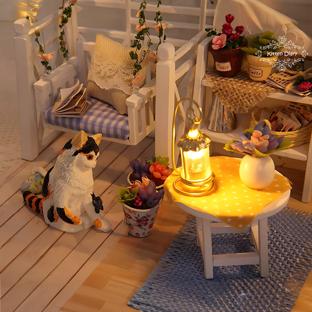 Gatinho Mini modelo de casa de bonecas, kit miniatura, decoração do quarto, brinquedos artesanais, presente de aniversário para criança, bricolage