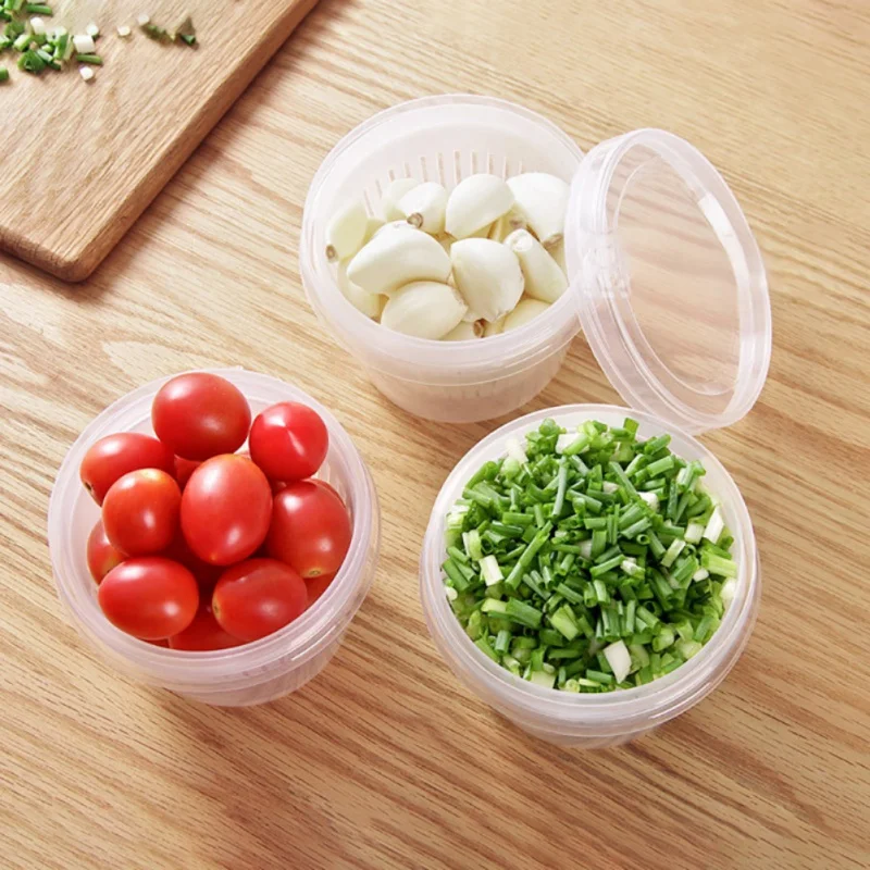 Plastic Refrigerator Organizer Double Detachable Drain Storage Containers Chopped Ginger Garlic Onion Food Fresh-keeping Box